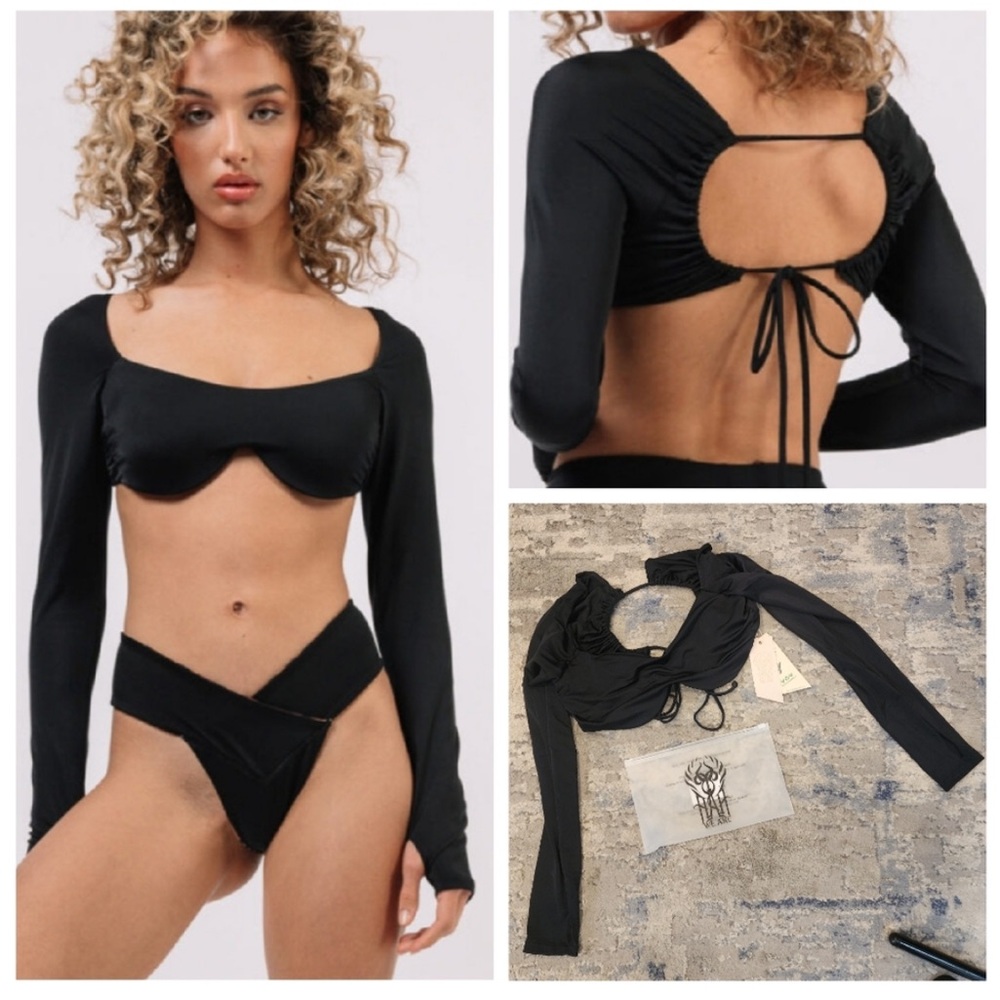 NWT- We Are HAH- Black- Large - Keep it Up Swim Top- Tie Back